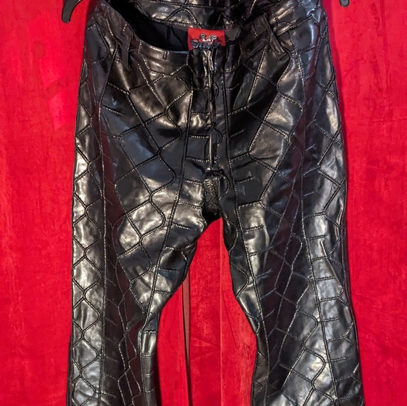 Vintage Lip Service Sex in the Saddle patchwork low rise bootcut PVC pants - 34 - Picture 5 of 15